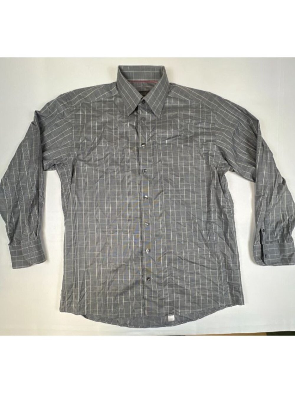 Eton Men 16 41 Gray Blue Plaid Dress Shirt Contemporary Fit Cotton Check